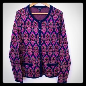 Lands End Supima Cotton Floral Damask Cardigan L